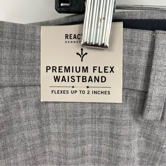 Kenneth Cole Premium Flex Gray Plaid Trousers Stretch Slim Fit size 33 x 30 - Picture 2 of 5